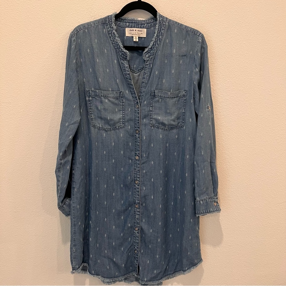 Anthropologie Cloth & Stone MaryLou Chambray Shirtdress Women’s Sz M coastal - Picture 1 of 7
